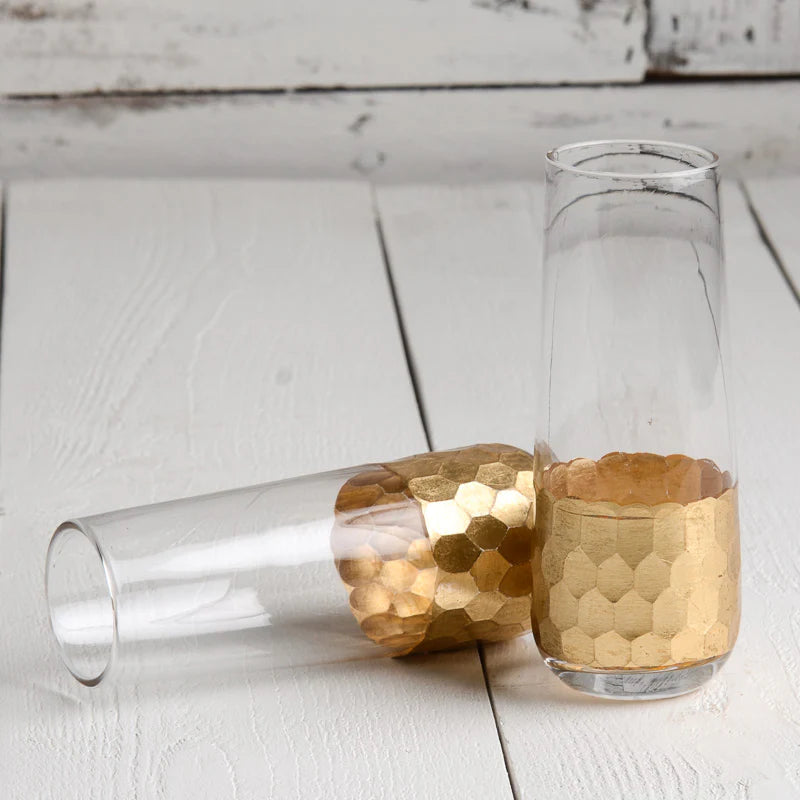 Fez Cut Stemless Champagne Flute with Gold Leaf