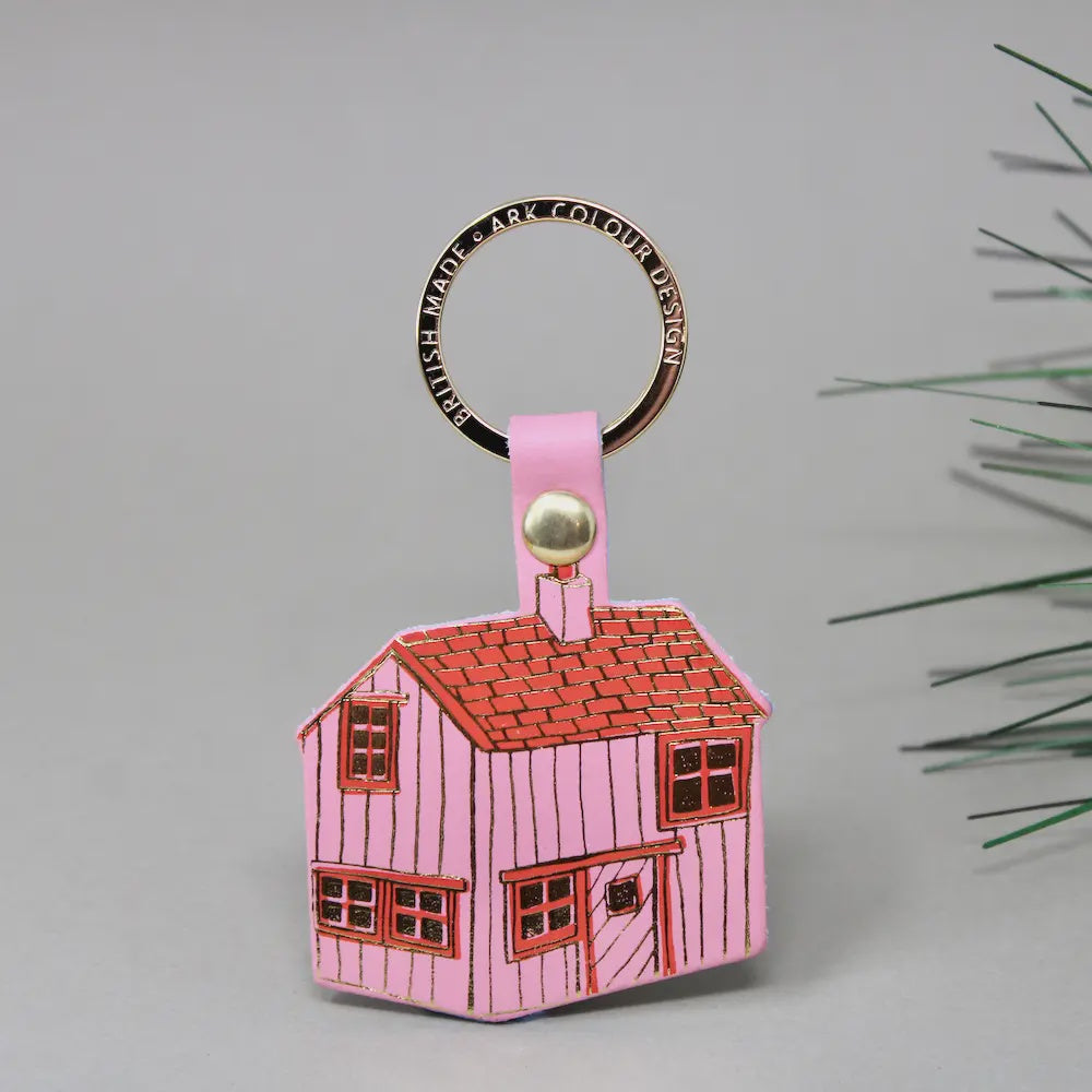 Wood Cabin Leather Key Ring