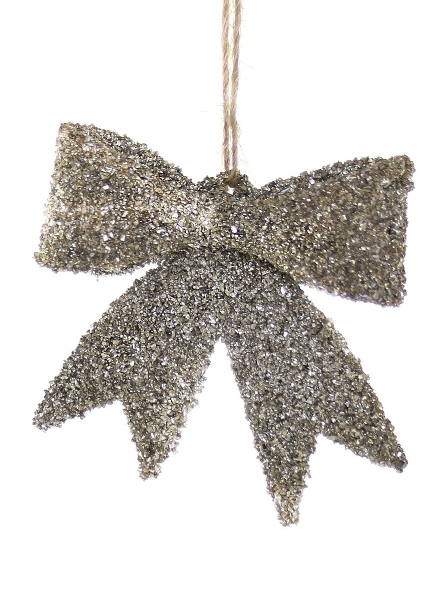 Large Gold Glass Glitter Bow Ornament