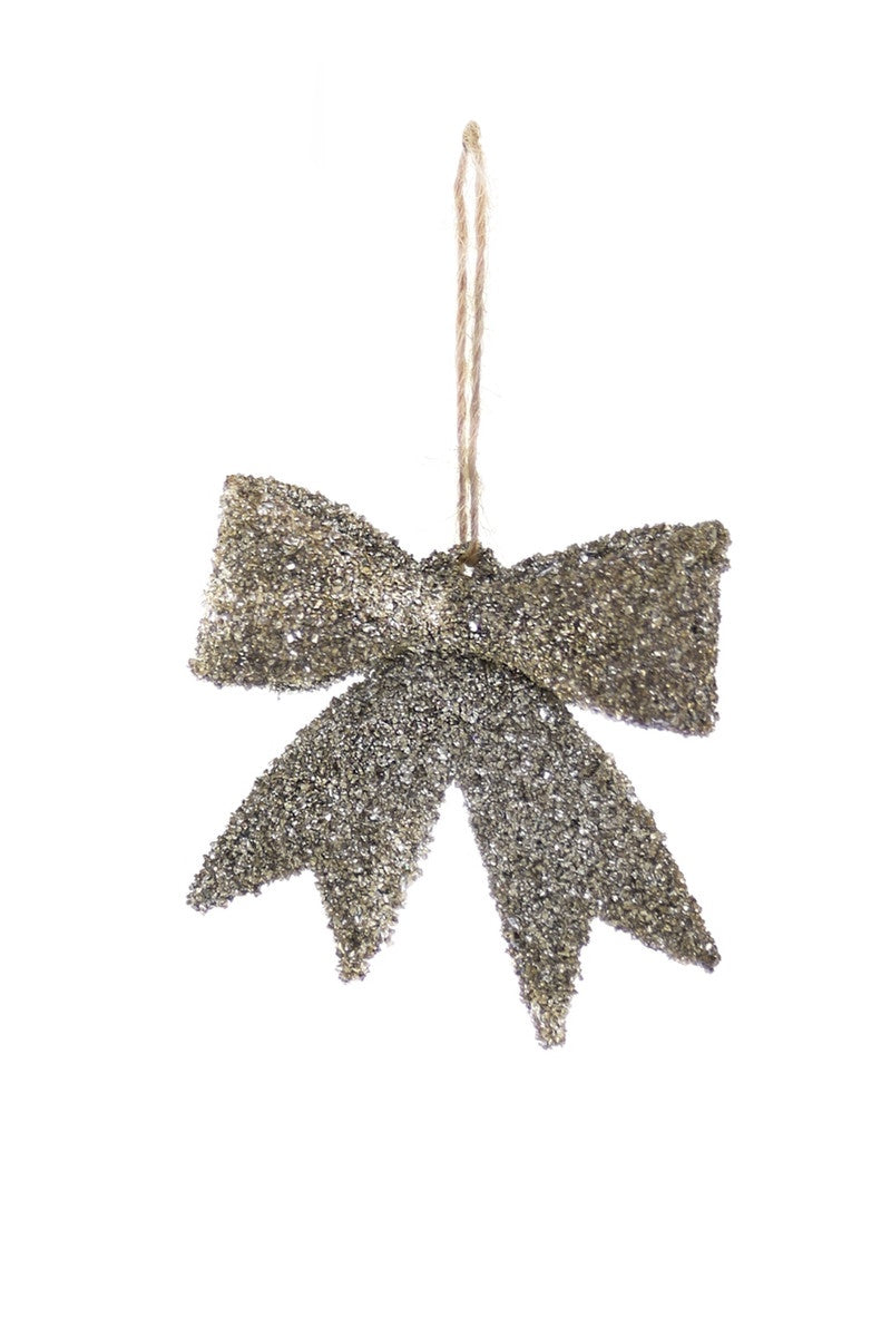 Small Gold Glass Glitter Bow Ornament