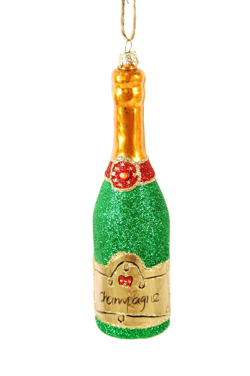 Glittered Green Champagne Ornament