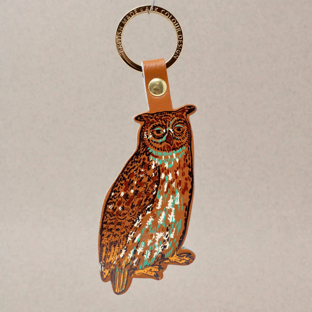 Nocturnal Owl Leather Key Ring