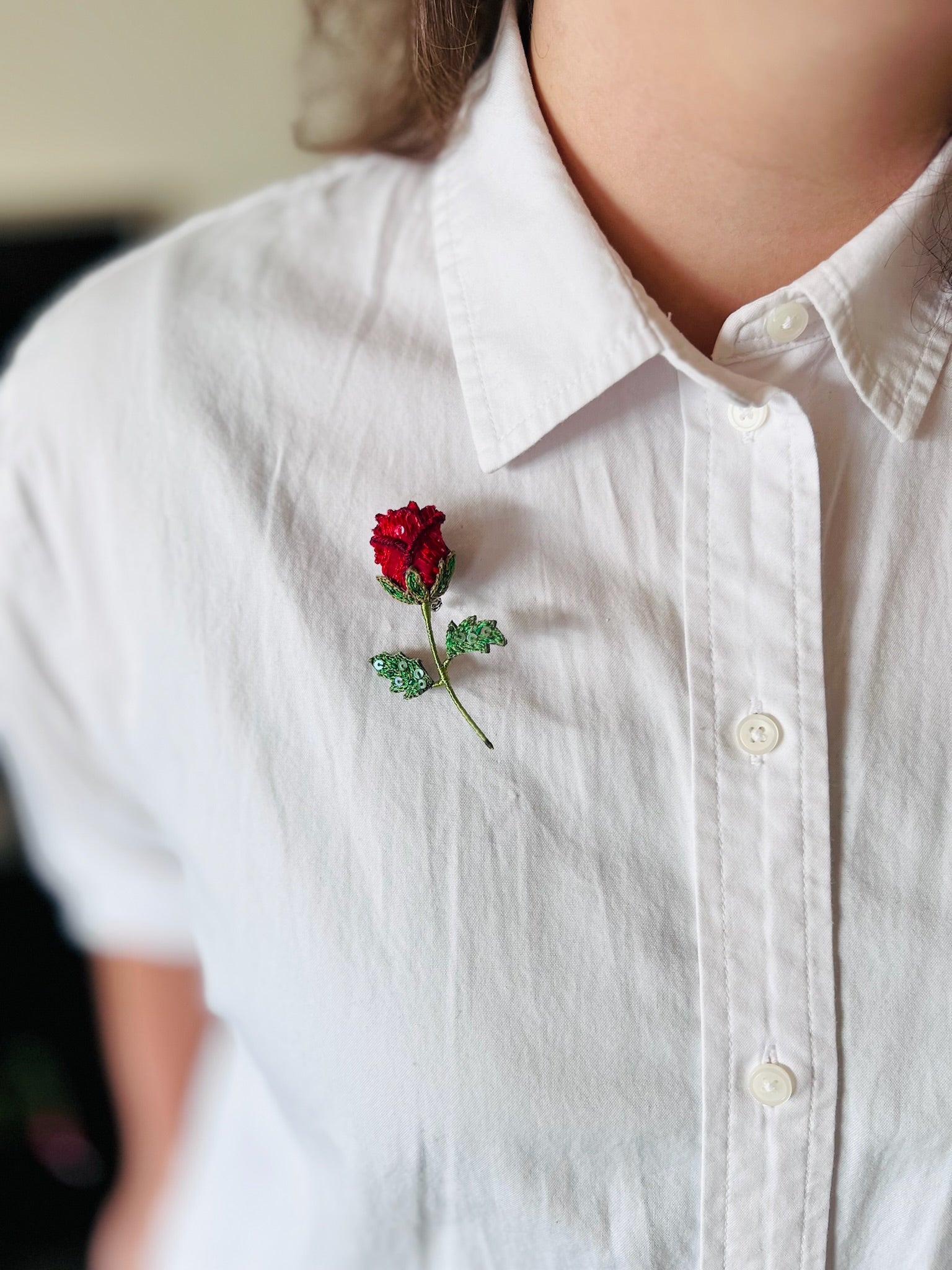 Red Rose Bud Brooch