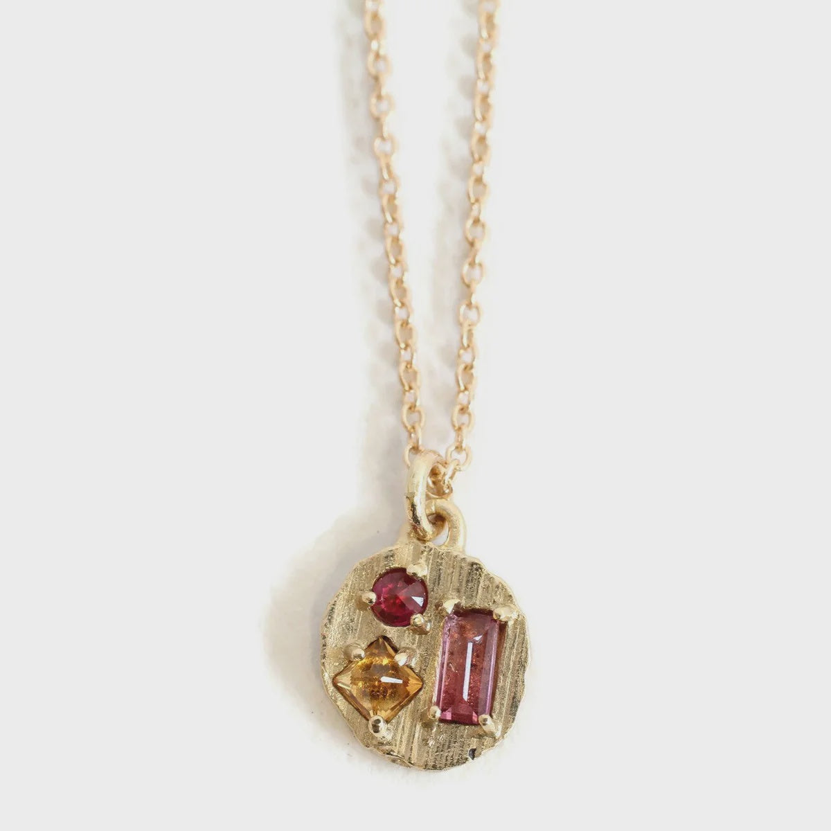 Round Collage Necklace with Pink Stones