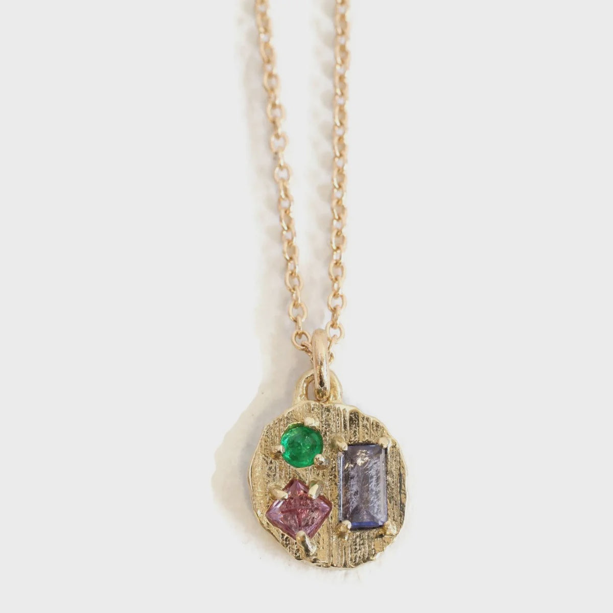 Round Collage Necklace with Tanzanite, Emerald and Pink Sapphire