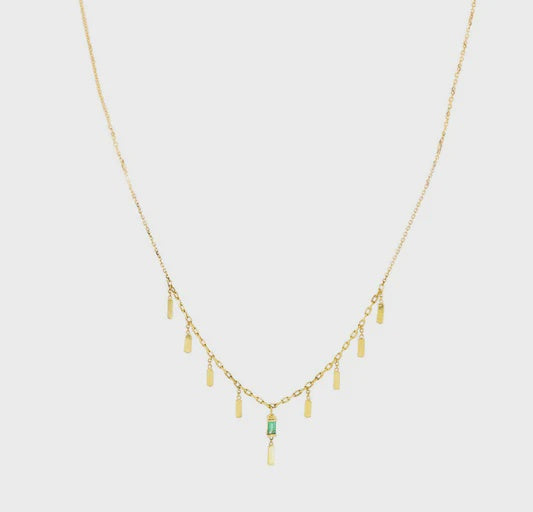 Enchanting Emeralds Gold Bar Charm Necklace