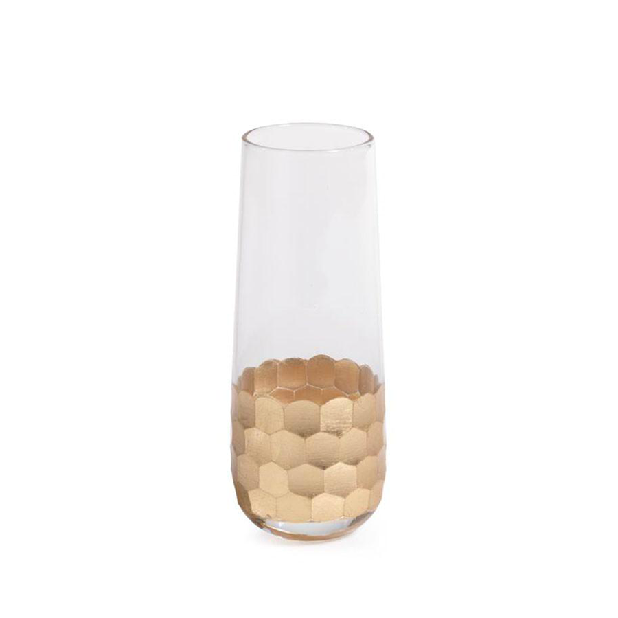 Fez Cut Stemless Champagne Flute with Gold Leaf