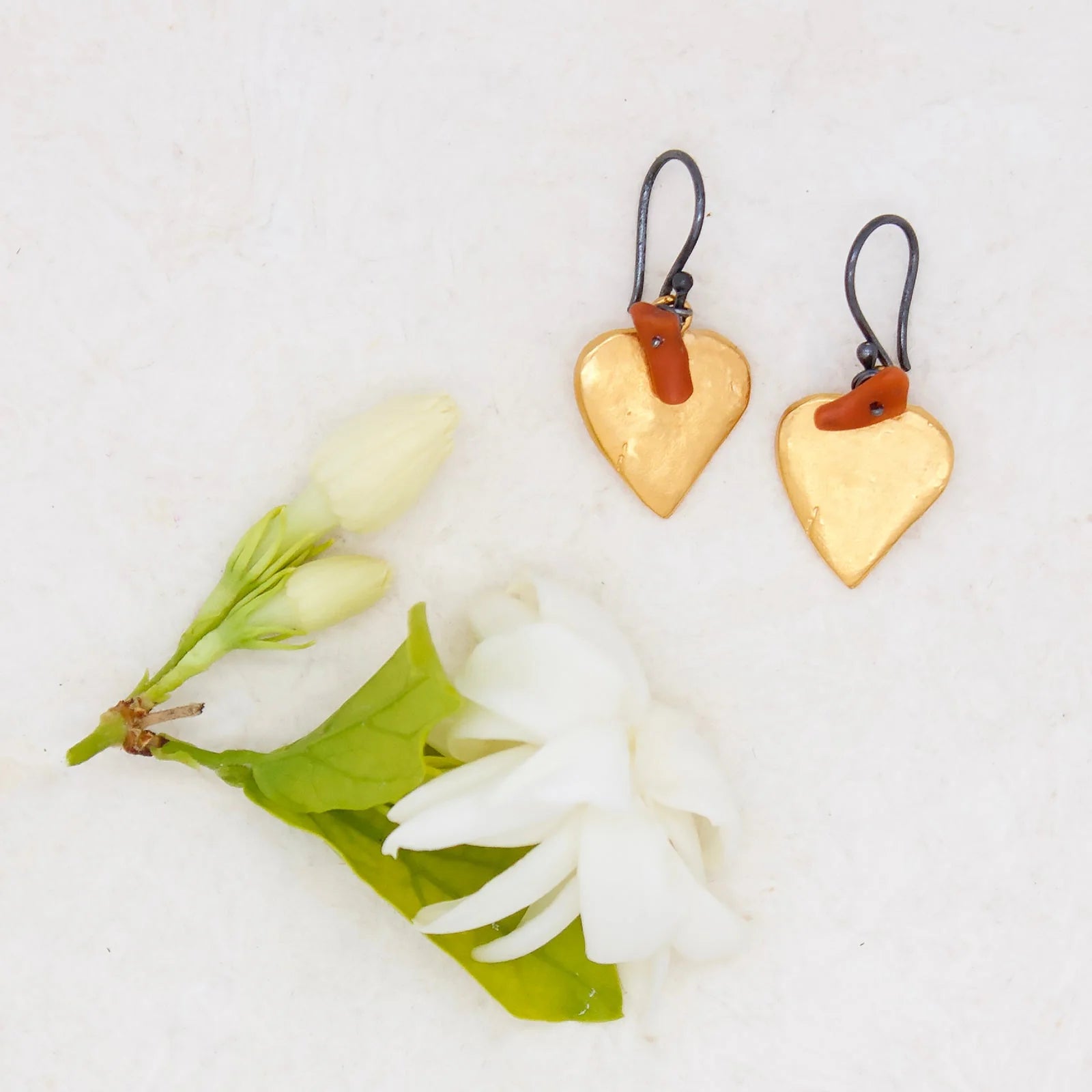 Golden Heart Milagros With Coral Branch Earrings