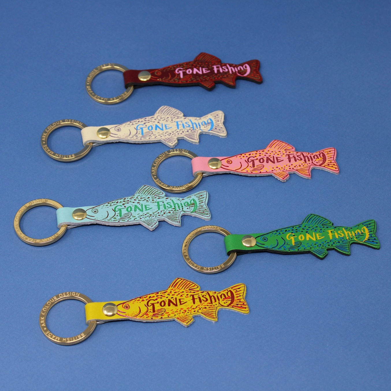 Gone Fishing Leather Key Ring