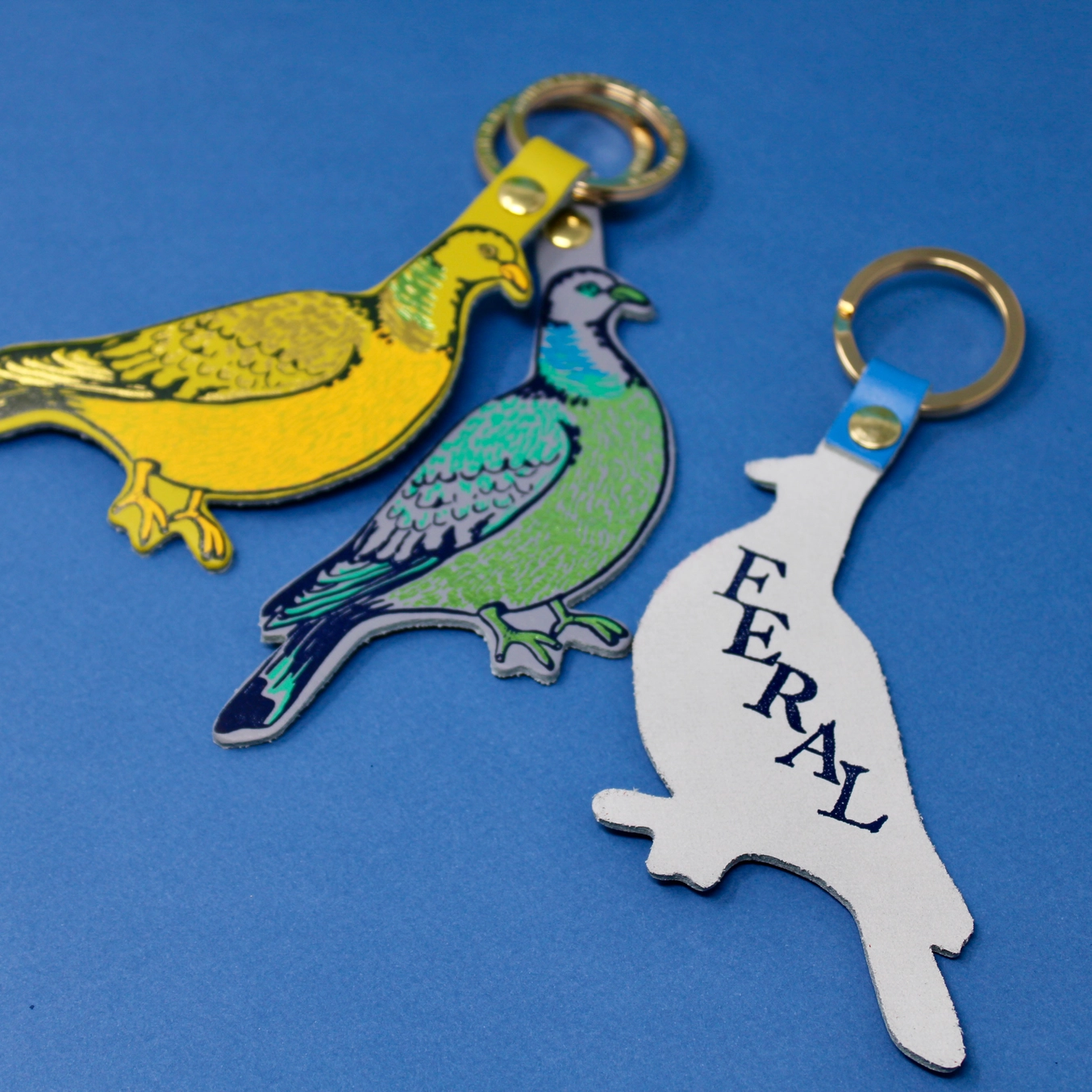 Feral Pigeon Leather Key Ring