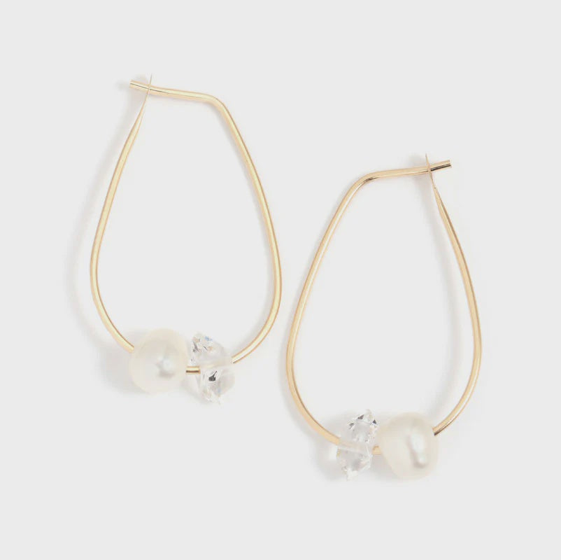 Pearl and Herkimer Teardrop Hoop Earrings