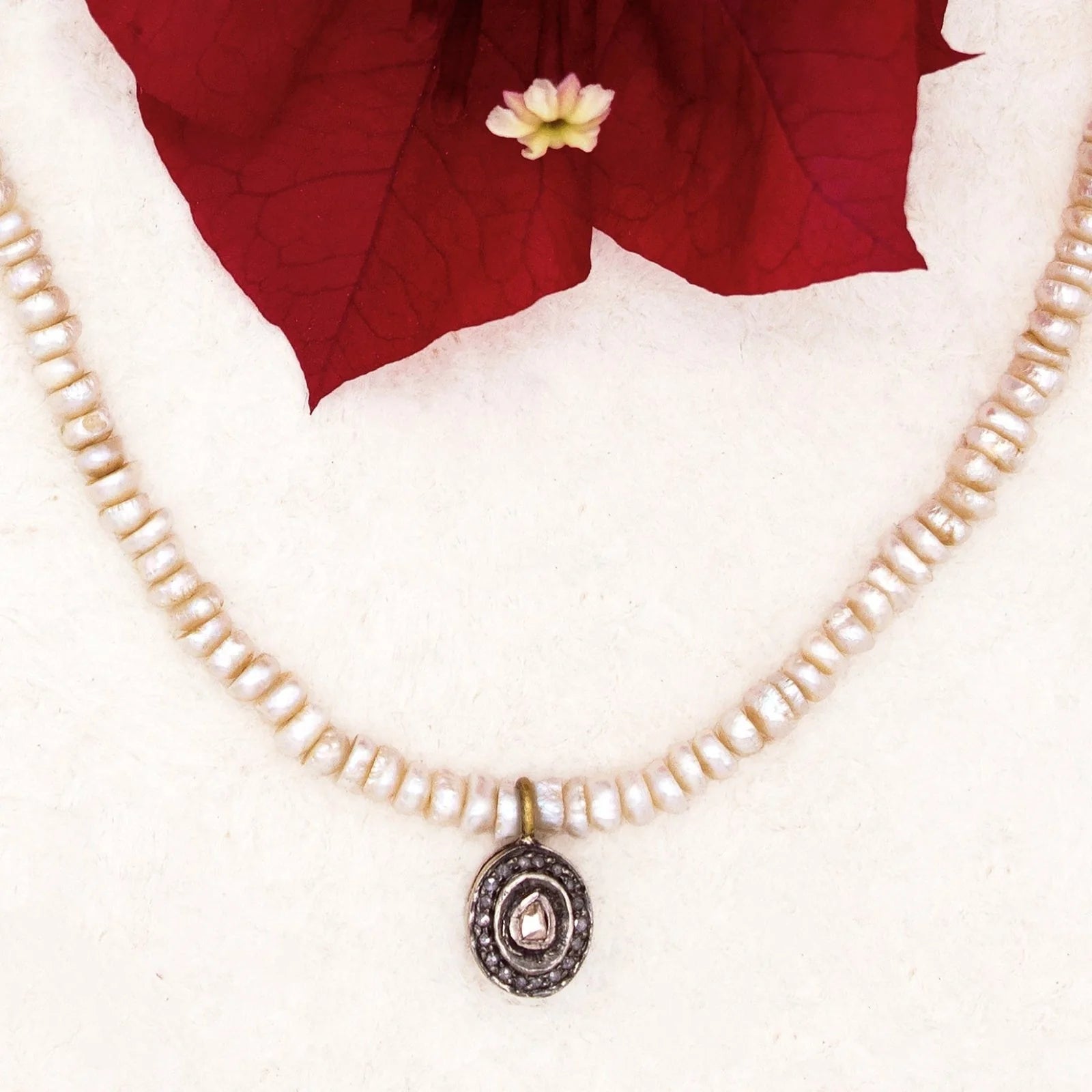 Radiant Diamond and Antique Pearl Necklace